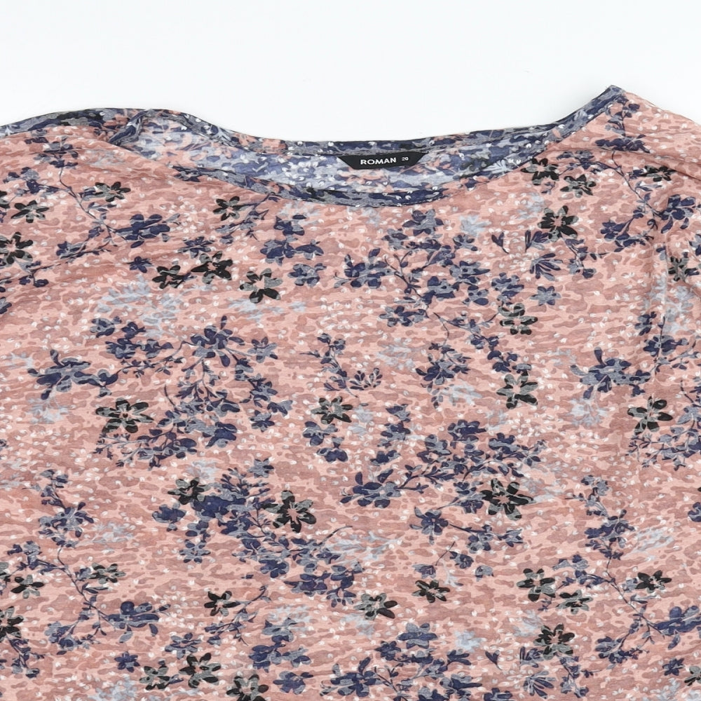 Roman Womens Pink Floral  Basic T-Shirt Size 20  - Ruched