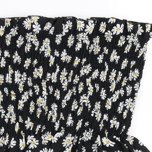 SheIn Womens Black Floral  Cropped Blouse Size 2XL