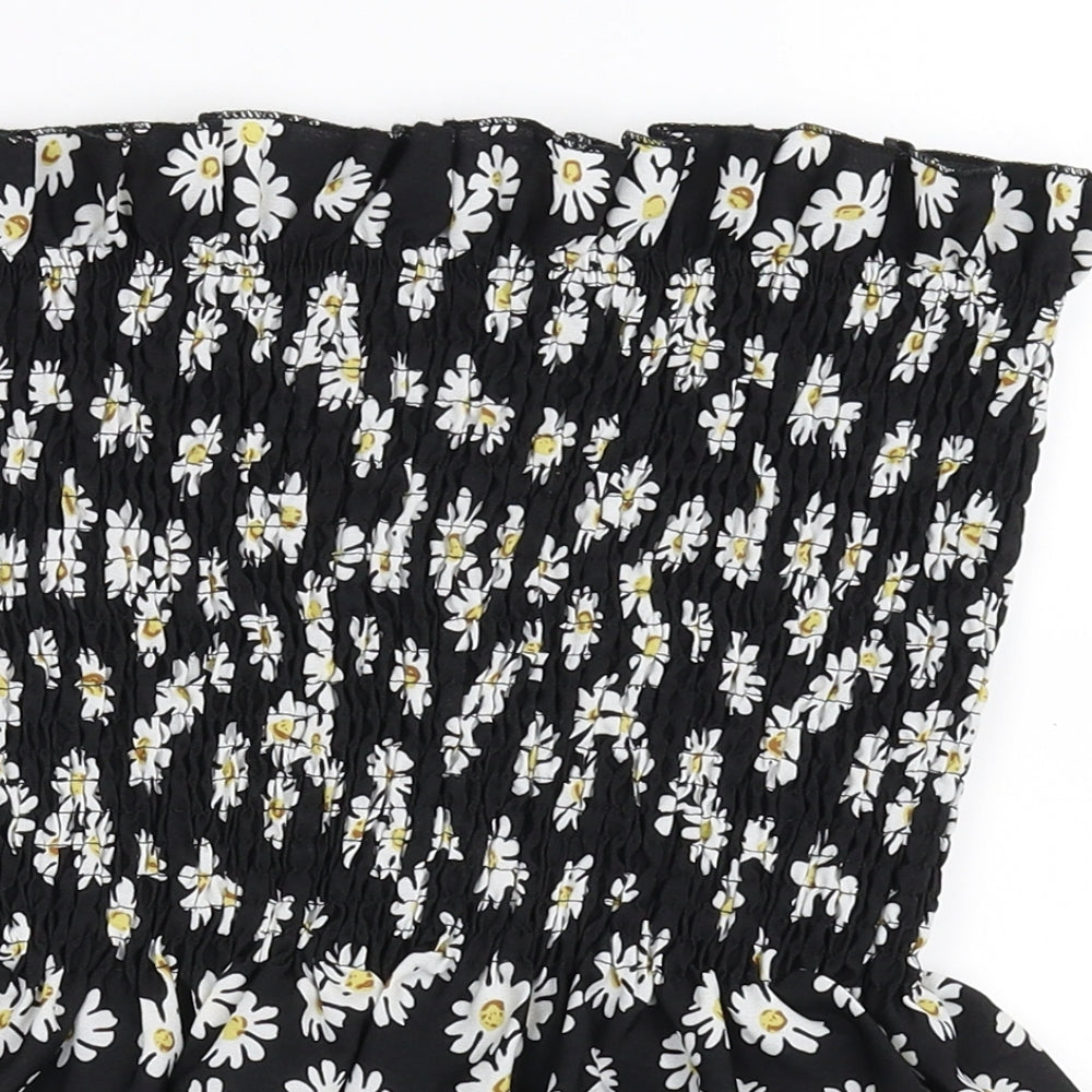 SheIn Womens Black Floral  Cropped Blouse Size 2XL
