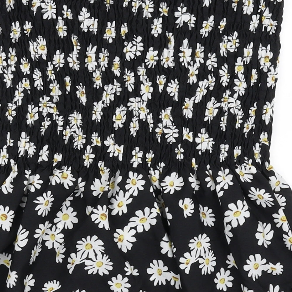 SheIn Womens Black Floral  Cropped Blouse Size 2XL