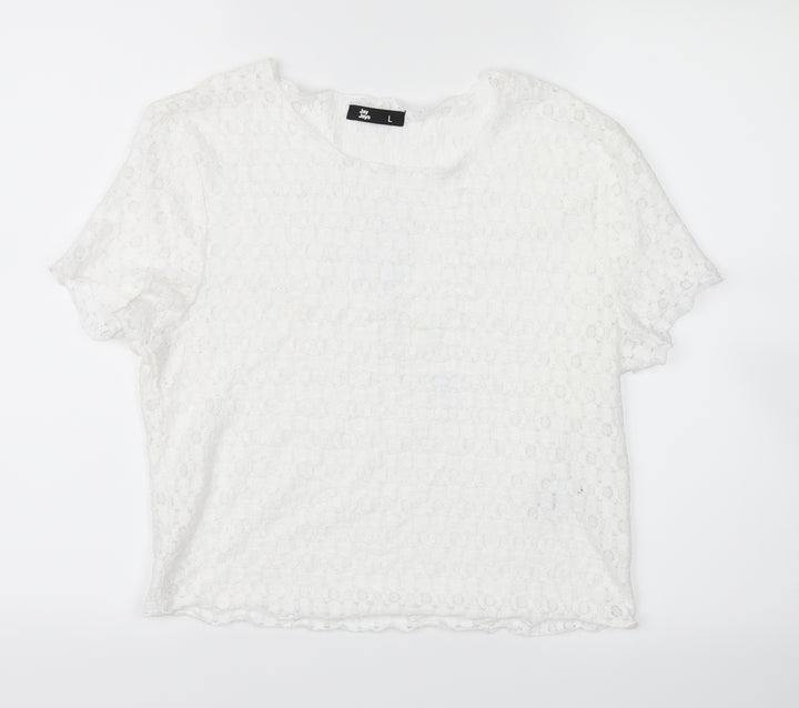 Jay Jays Womens White Floral Cropped T-Shirt Size L