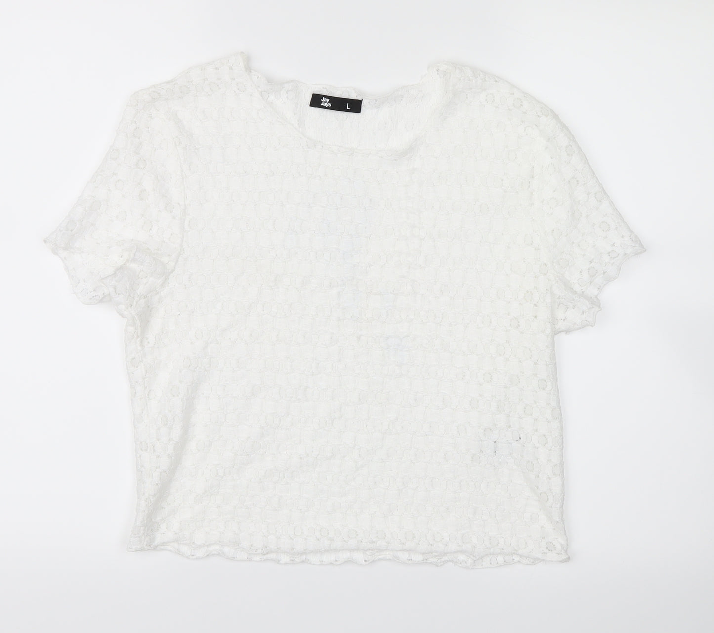 Jay Jays Womens White Floral  Cropped T-Shirt Size L