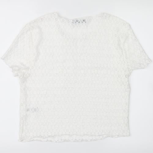 Jay Jays Womens White Floral  Cropped T-Shirt Size L