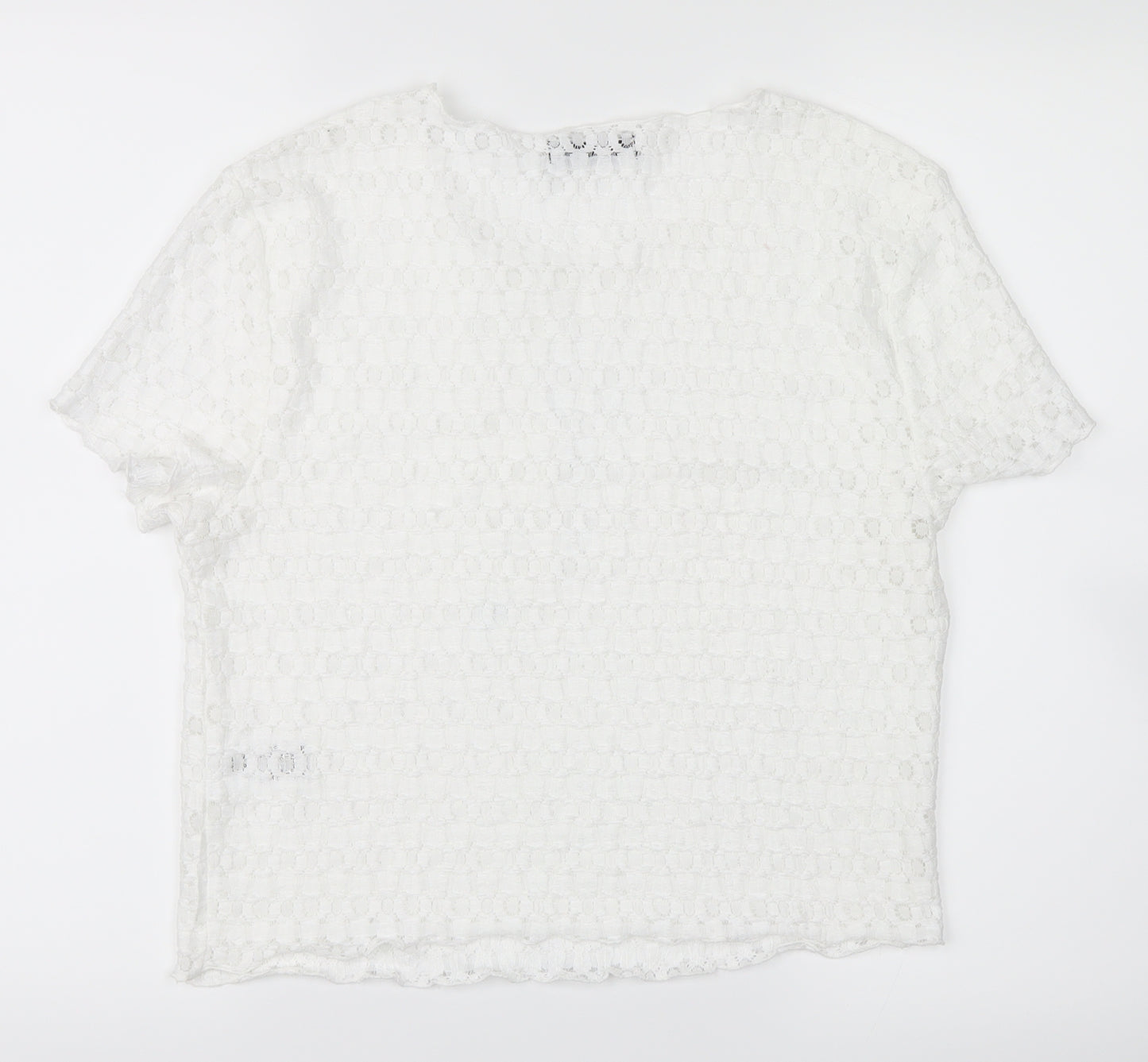 Jay Jays Womens White Floral  Cropped T-Shirt Size L