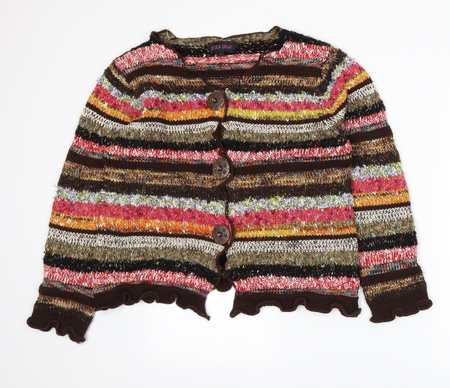 Jessica Graaf Womens Multicoloured Striped Knit Cardigan Jumper Size L