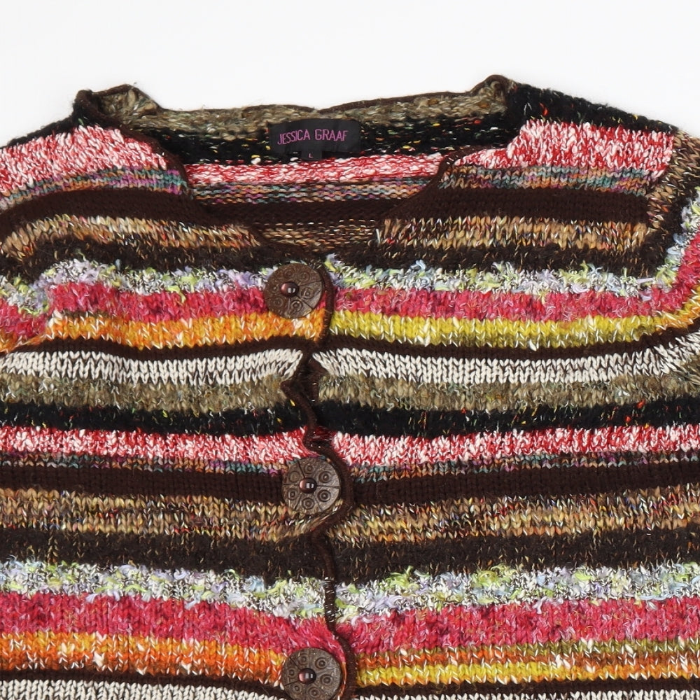 Jessica Graaf Womens Multicoloured Striped Knit Cardigan Jumper Size L
