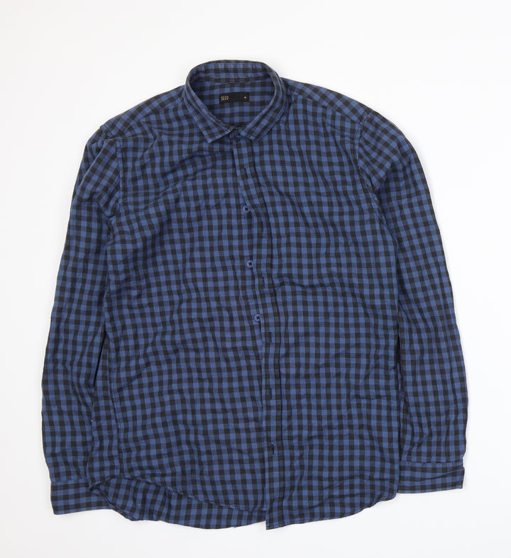 Seed Mens Blue Check Button-Up Size M