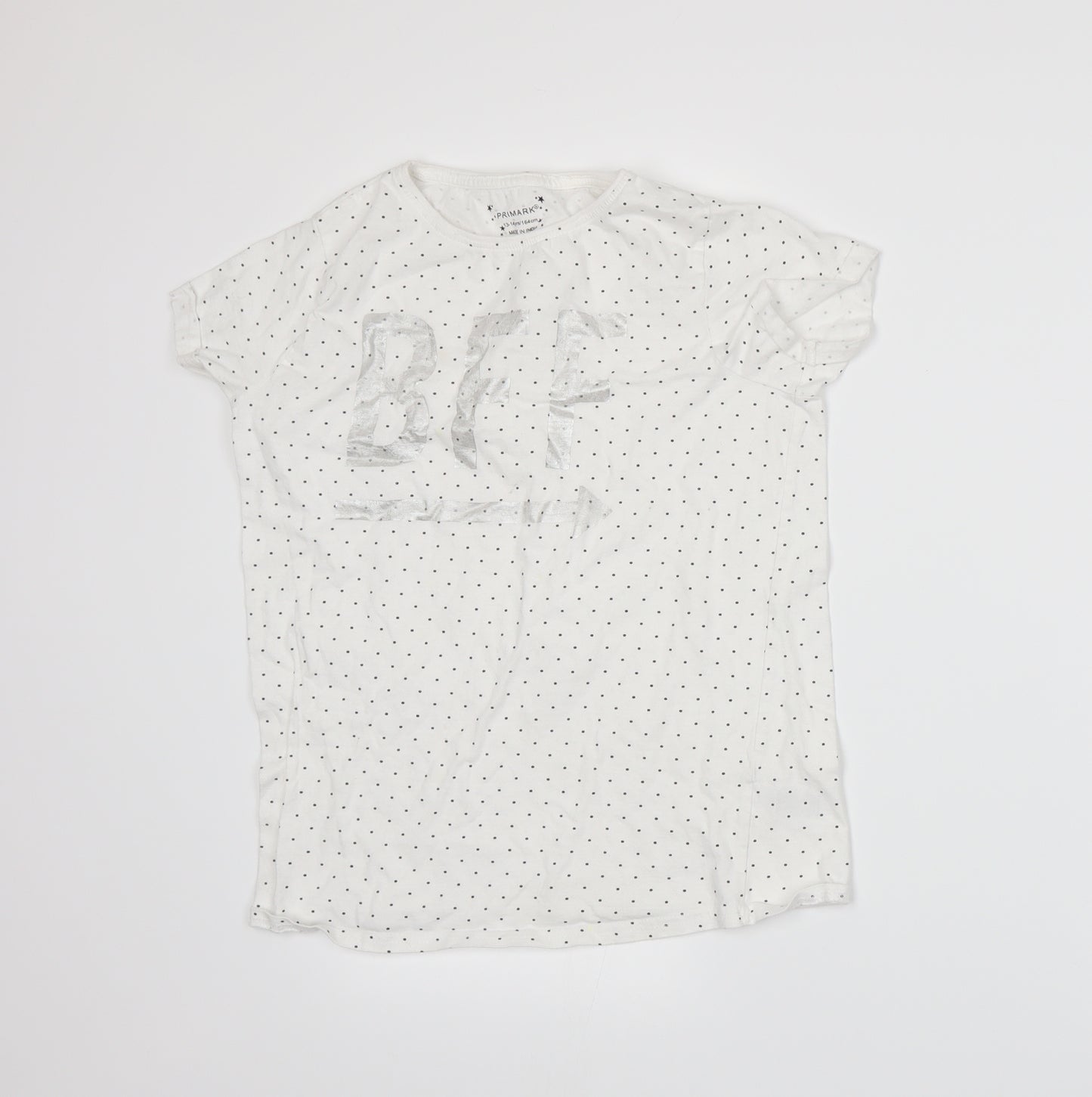 Primark Girls White Spotted Jersey Basic T-Shirt Size 13-14 Years