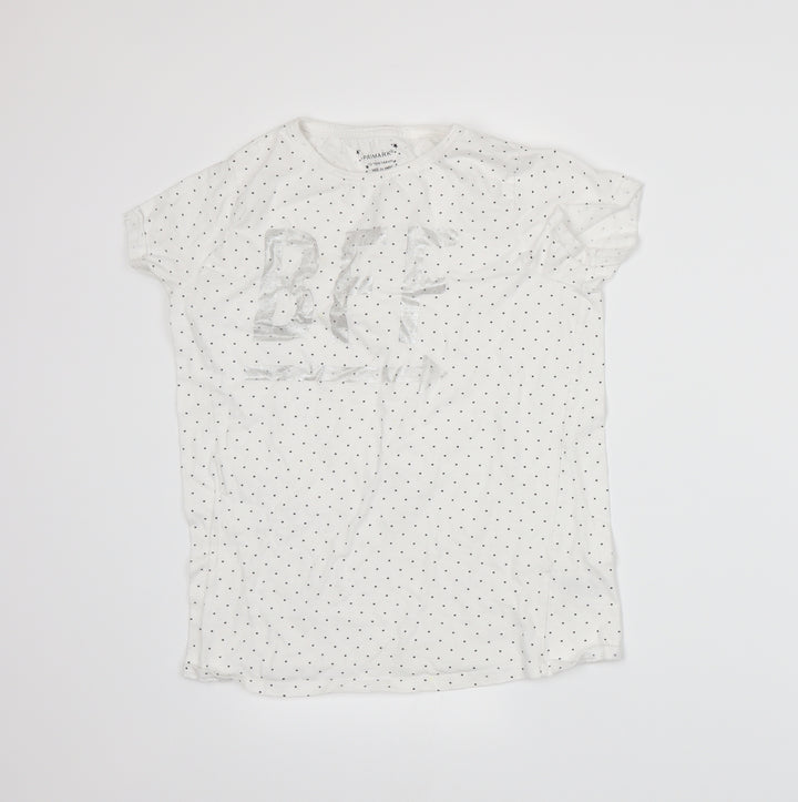Primark Girls White Spotted Jersey Basic T-Shirt Size 13-14 Years