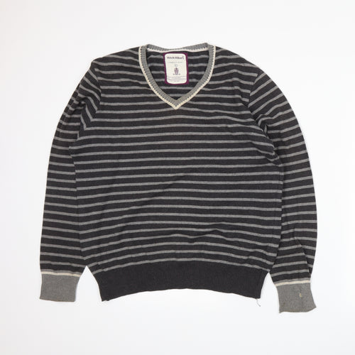 Hitch Hikers Mens Grey Striped Knit Pullover Jumper Size L