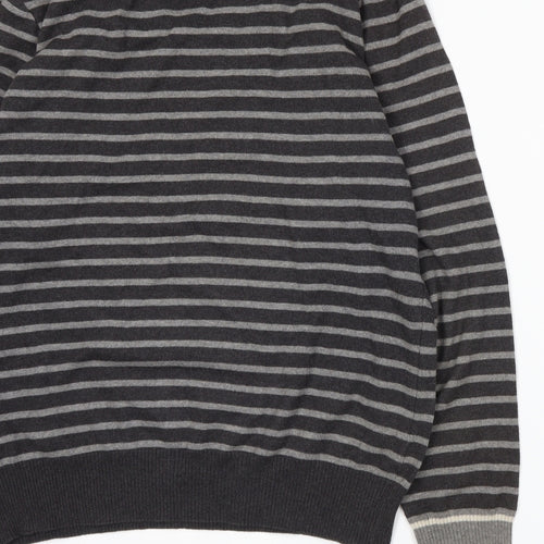 Hitch Hikers Mens Grey Striped Knit Pullover Jumper Size L
