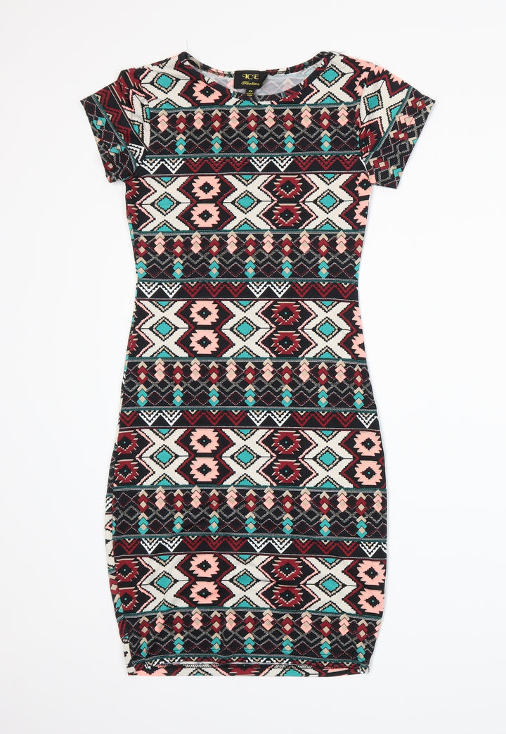 ICE FASHION Womens Black Fair Isle Bodycon Size XS