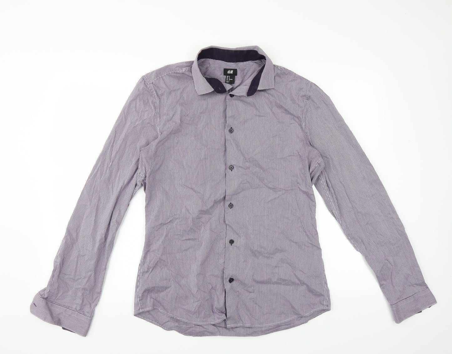 H&M Mens Purple Check   Dress Shirt Size M