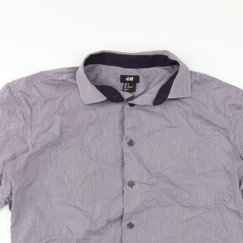 H&M Mens Purple Check   Dress Shirt Size M
