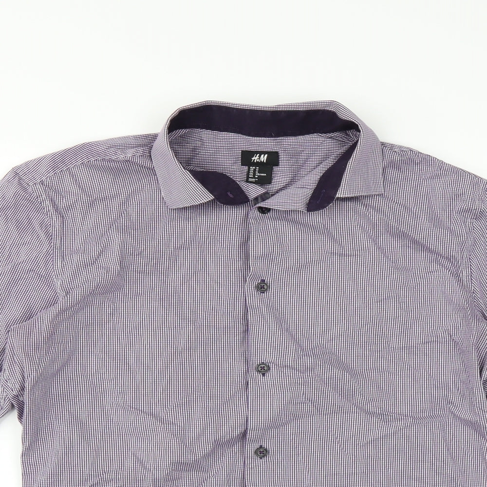 H&M Mens Purple Check   Dress Shirt Size M