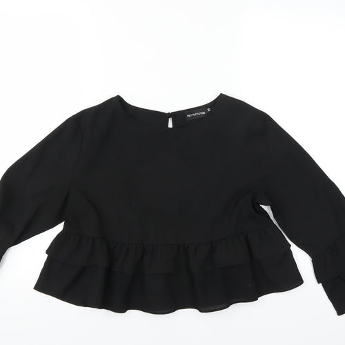 PRETTYLITTLETHING Womens Black   Basic Blouse Size 10  - CROPPED
