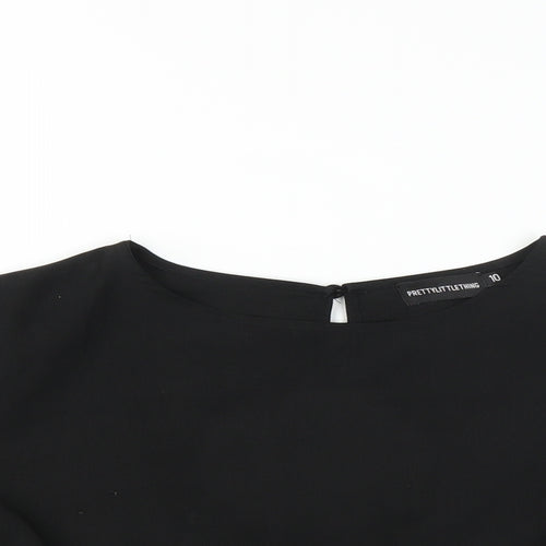 PRETTYLITTLETHING Womens Black   Basic Blouse Size 10  - CROPPED