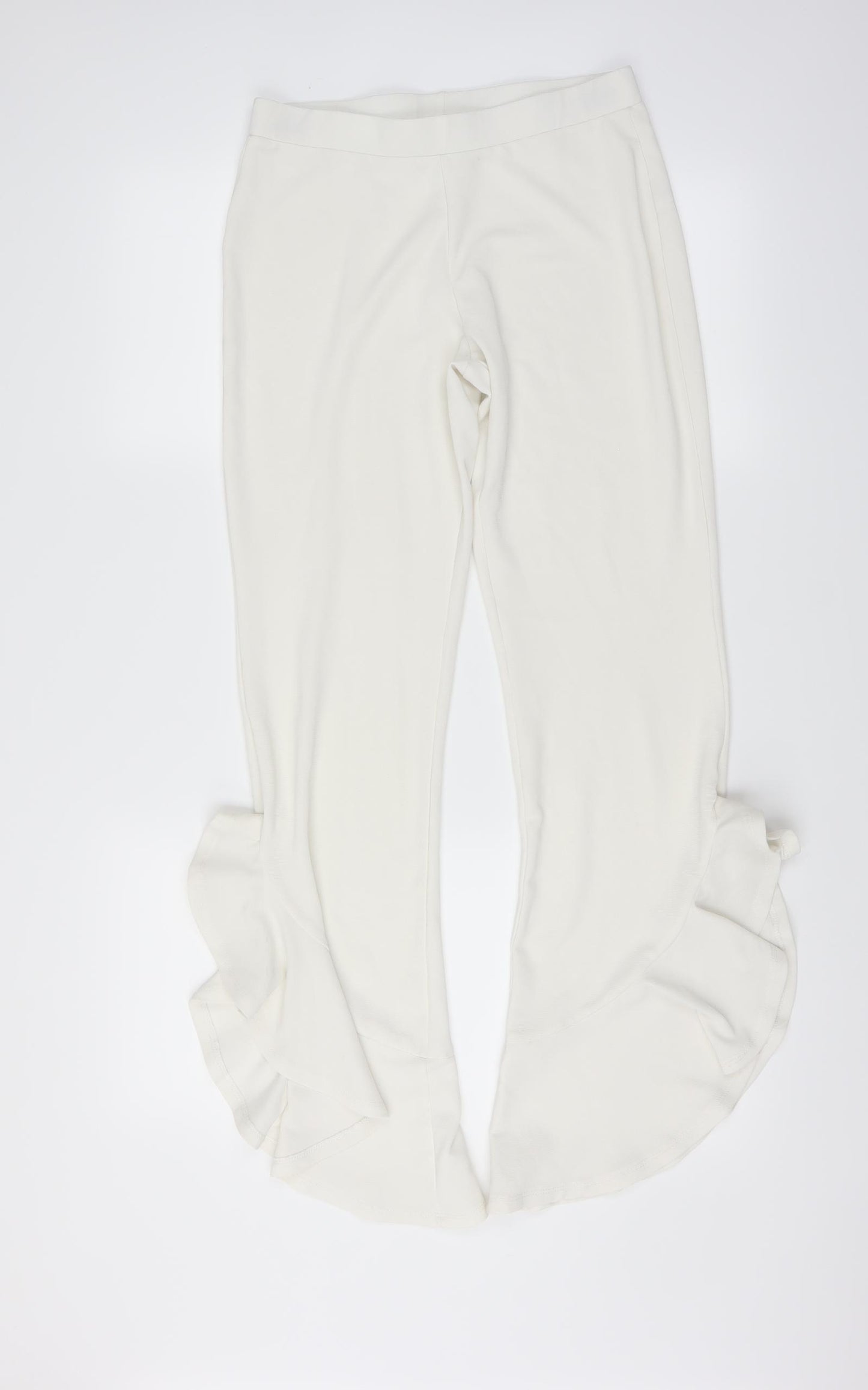 Sweewe Womens White   Trousers  Size M L30 in - ruffled leg hem detail
