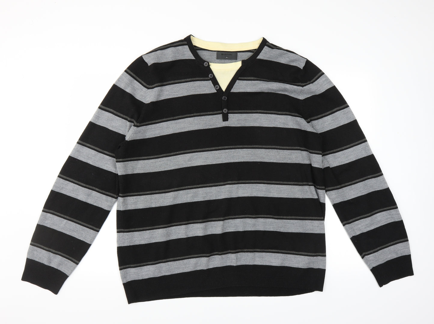 Burton Mens Black Striped  Pullover Jumper Size XL