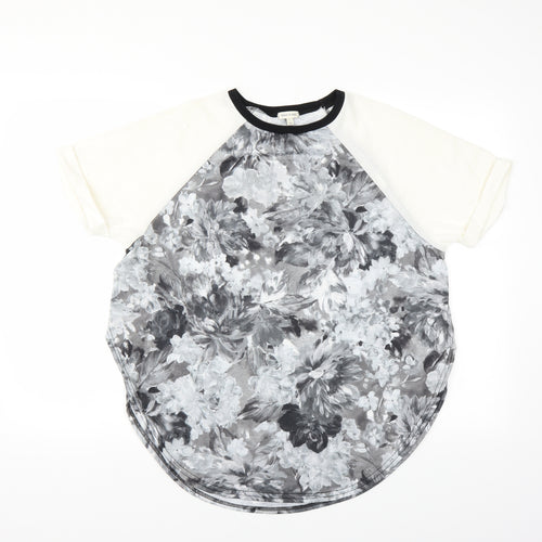 River Island Womens Grey Floral  Basic Blouse Size 10  - open sides