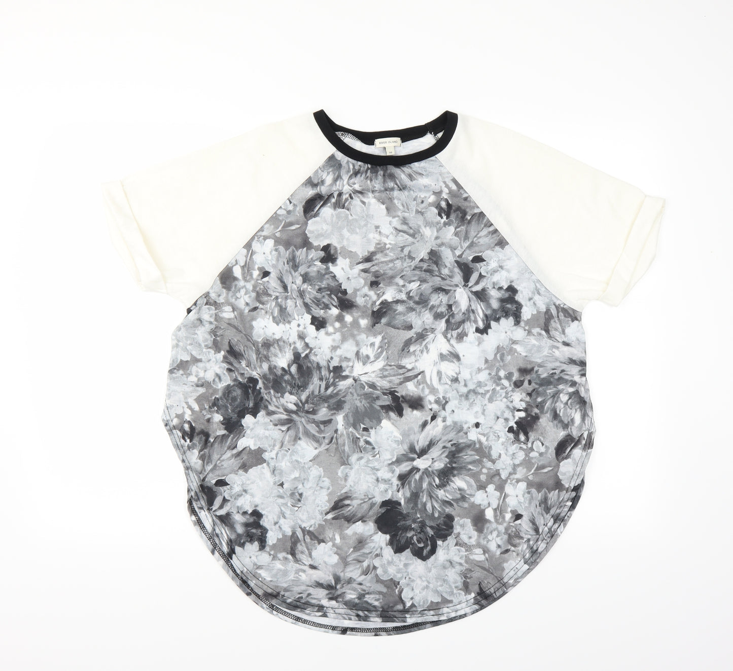 River Island Womens Grey Floral  Basic Blouse Size 10  - open sides