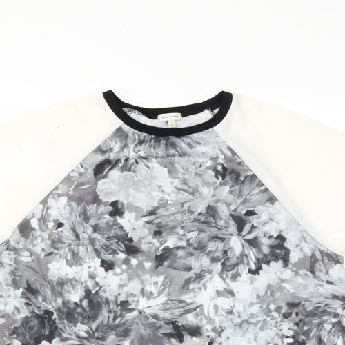 River Island Womens Grey Floral  Basic Blouse Size 10  - open sides