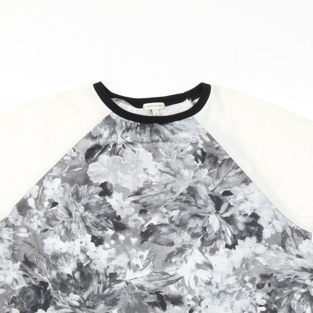 River Island Womens Grey Floral  Basic Blouse Size 10  - open sides