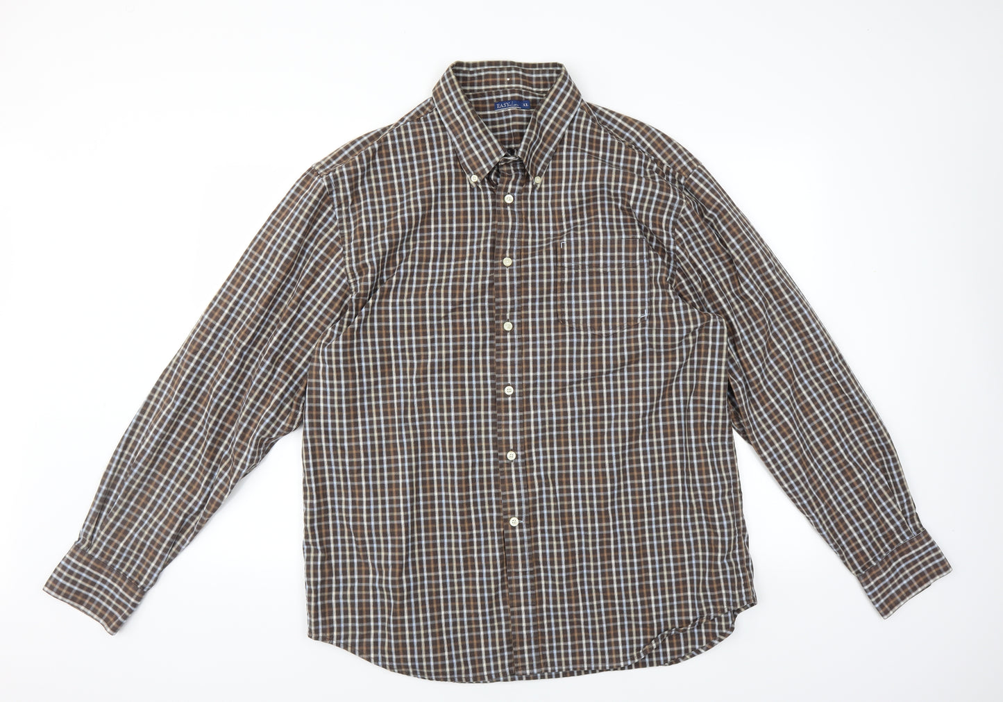 Easy Mens Brown Check   Button-Up Size XL