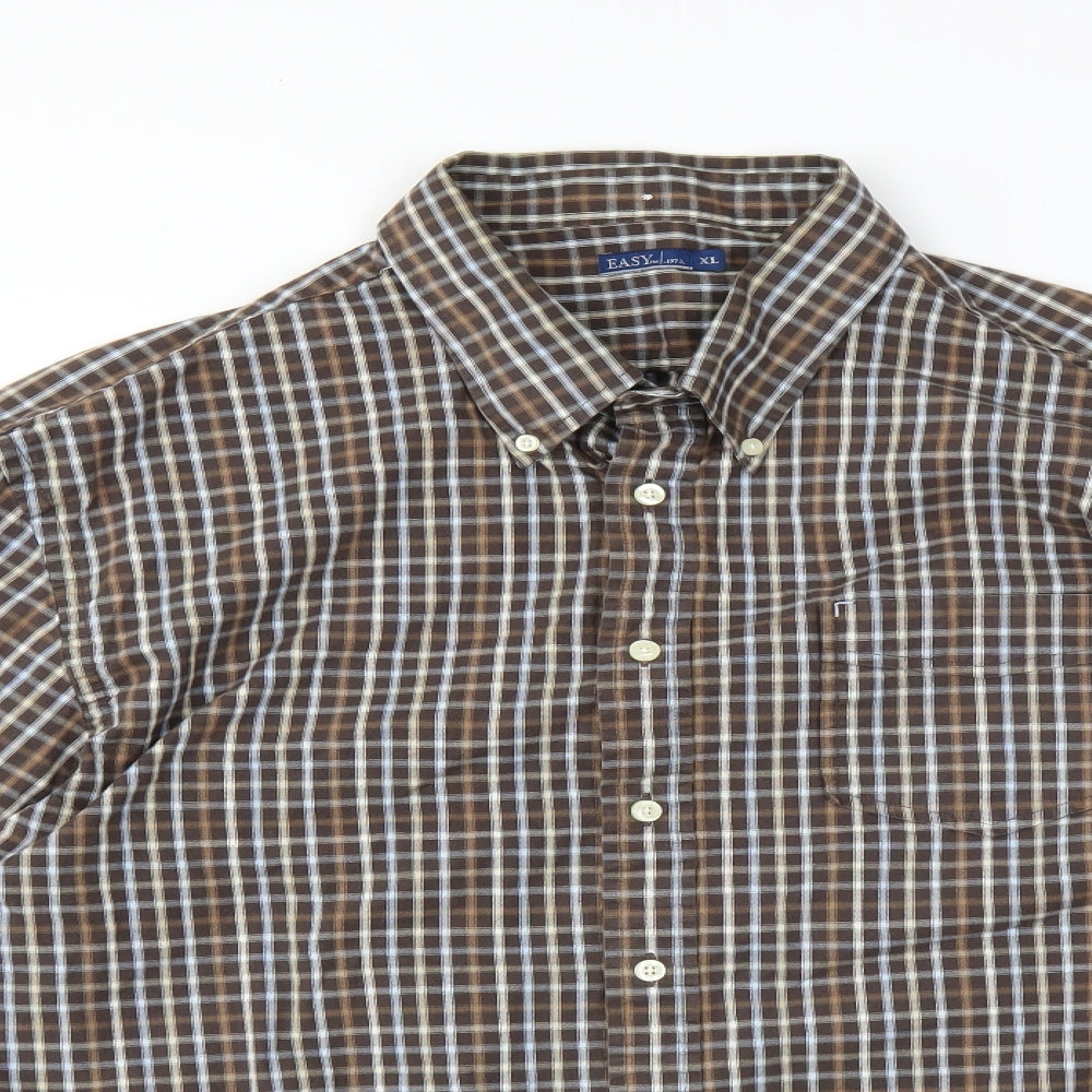 Easy Mens Brown Check   Button-Up Size XL
