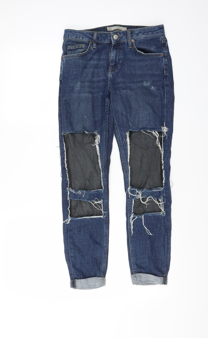 Topshop Womens Blue Skinny Jeans Size 25 in L32 in - DISTRESSED
