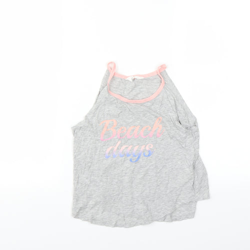 H&M Girls Grey   Basic T-Shirt Size 10-11 Years  - beach days