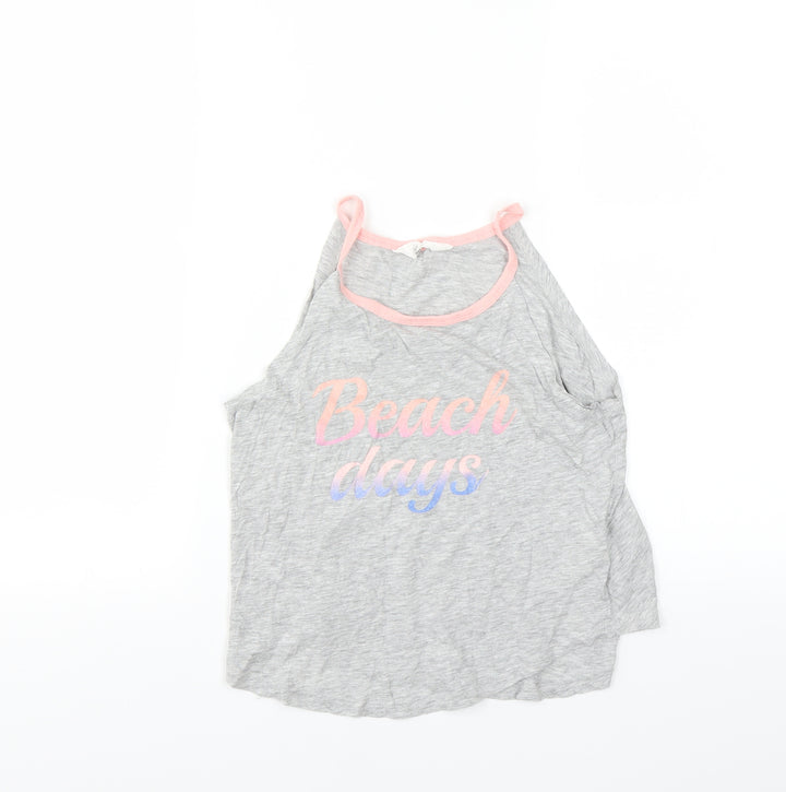 H&M Girls Grey   Basic T-Shirt Size 10-11 Years  - beach days