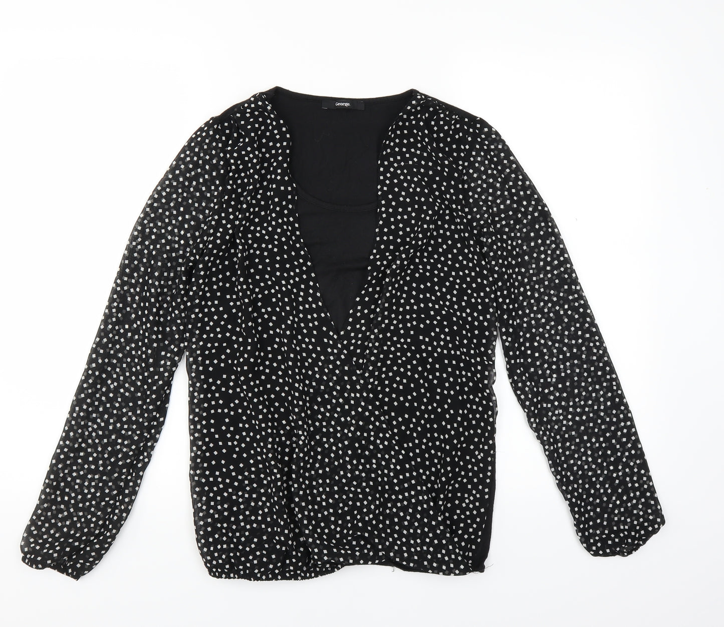 George Womens Black Geometric  Basic Blouse Size 8