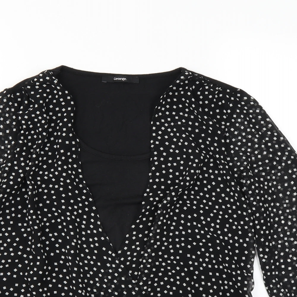 George Womens Black Geometric  Basic Blouse Size 8