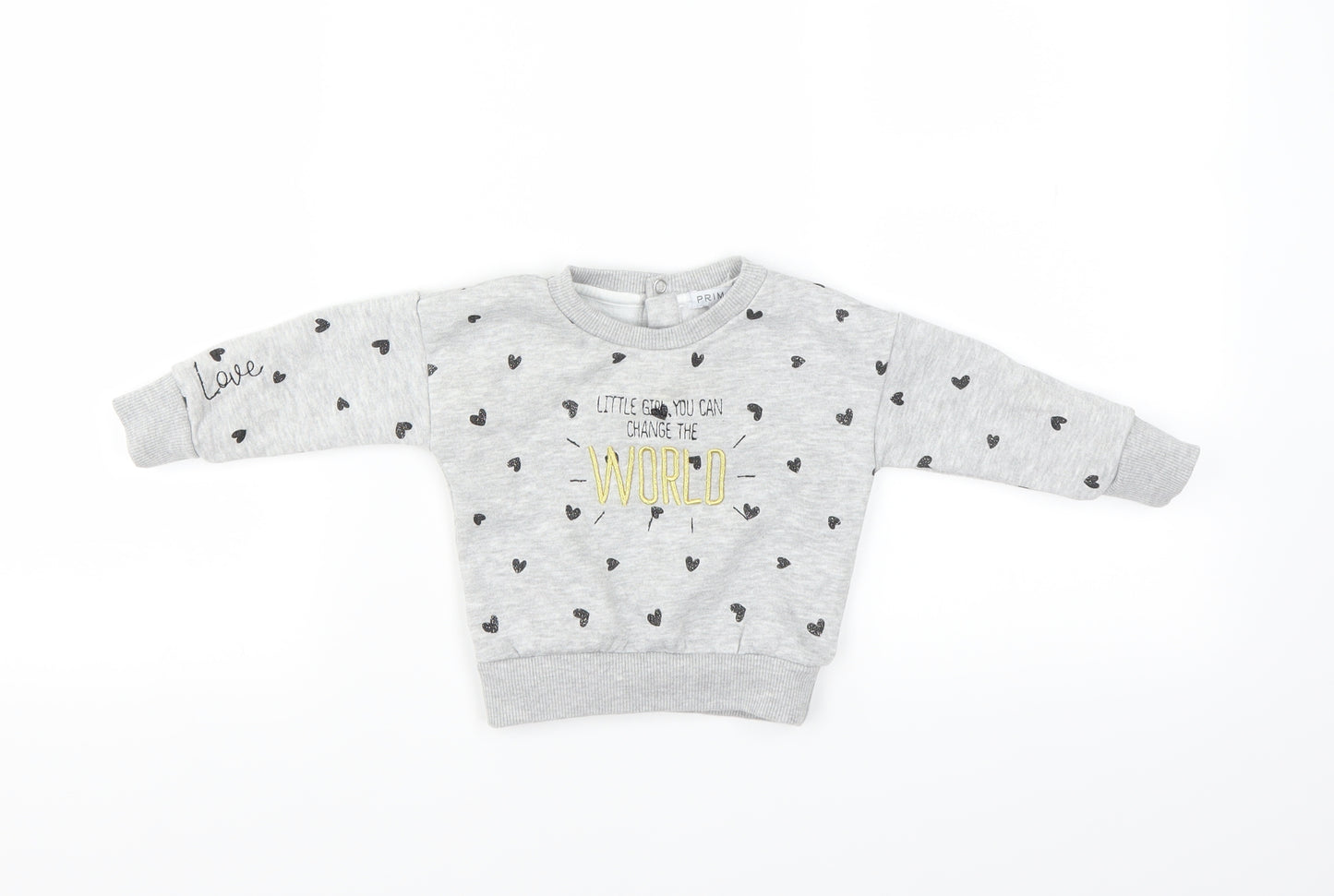 Primark Baby Grey   Pullover Jumper Size 6-9 Months  - sweatshirt heart print