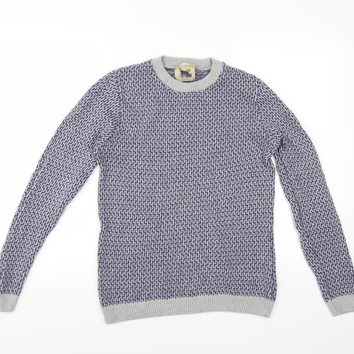 Refectory Mens Blue Geometric  Pullover Jumper