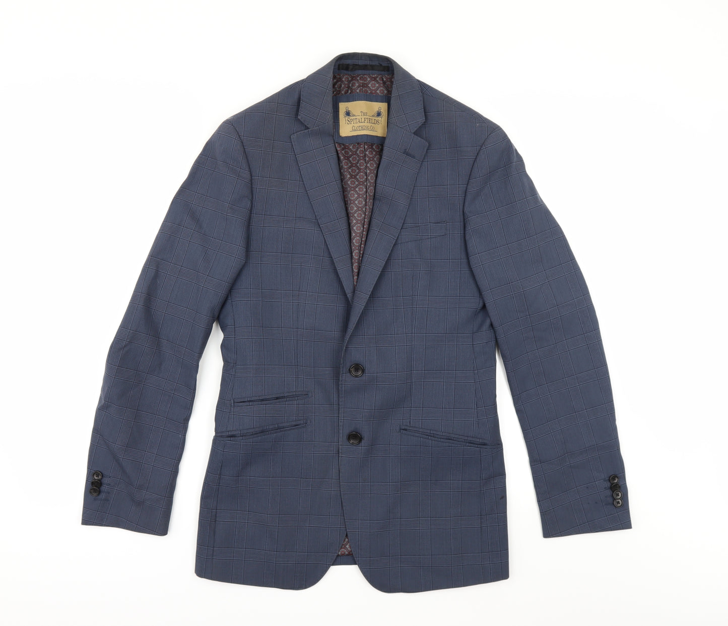 The Spitalfieldss Clothing Co Mens Blue Check  Jacket Suit Size 36