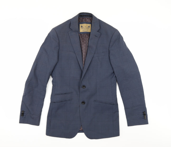 The Spitalfieldss Clothing Co Mens Blue Check  Jacket Suit Size 36