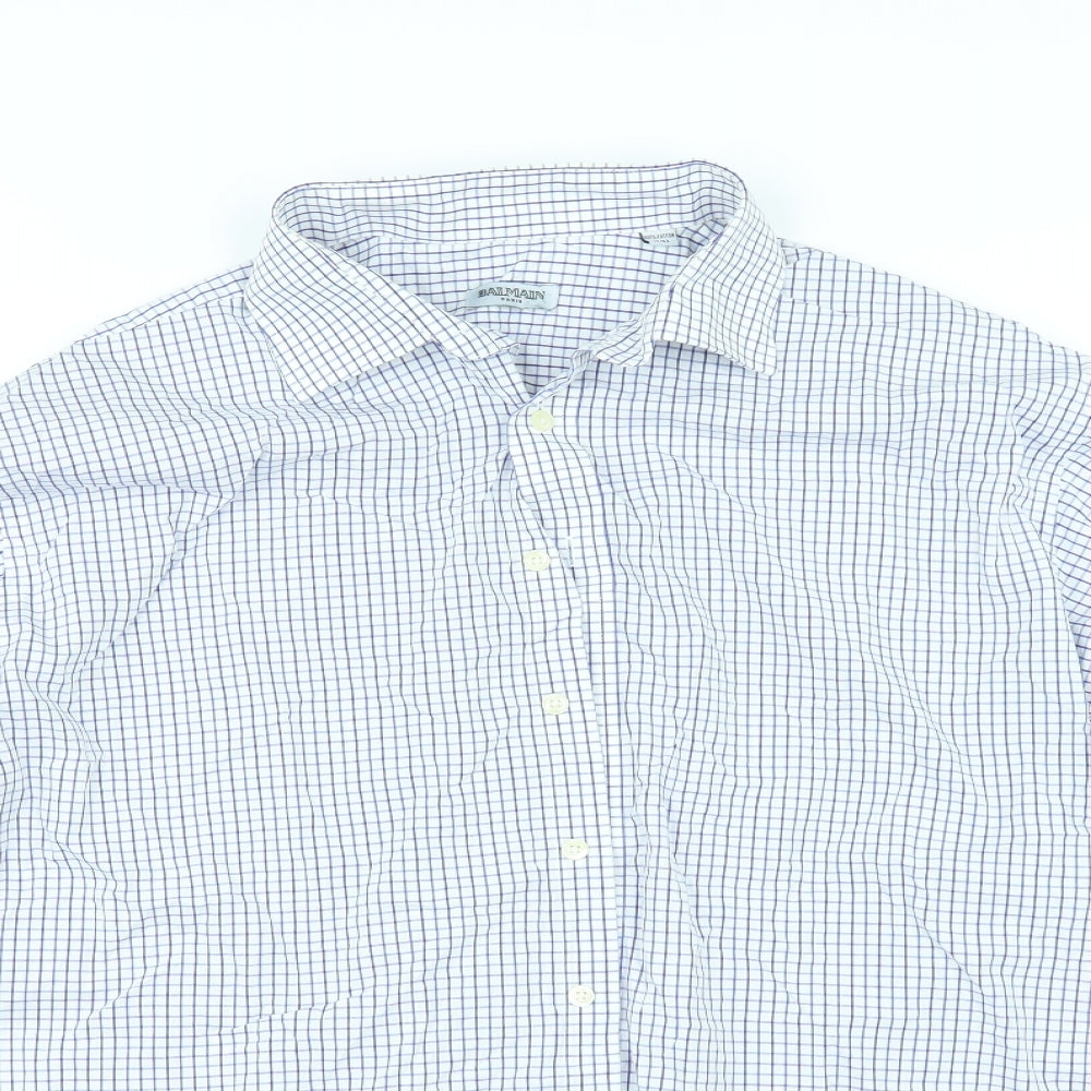 Balmain Mens Blue Check   Dress Shirt Size 17