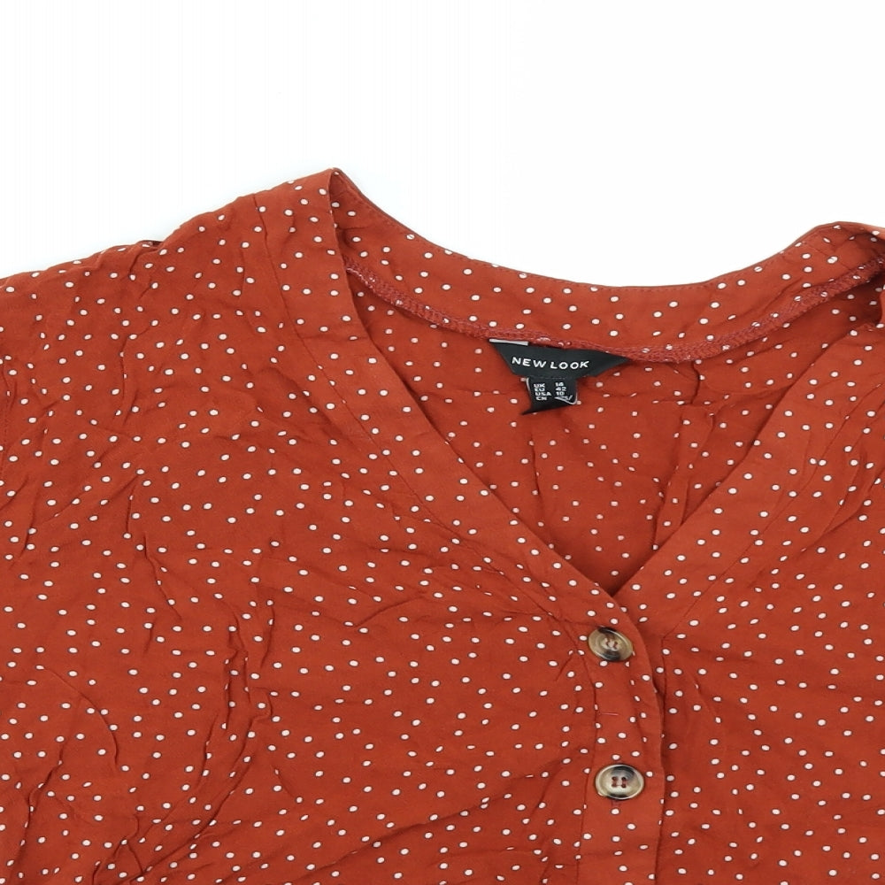 New Look Womens Orange Polka Dot  Tunic Button-Up Size 14