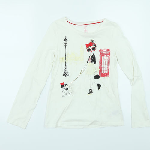 Preworn Girls White   Basic T-Shirt Size 11-12 Years