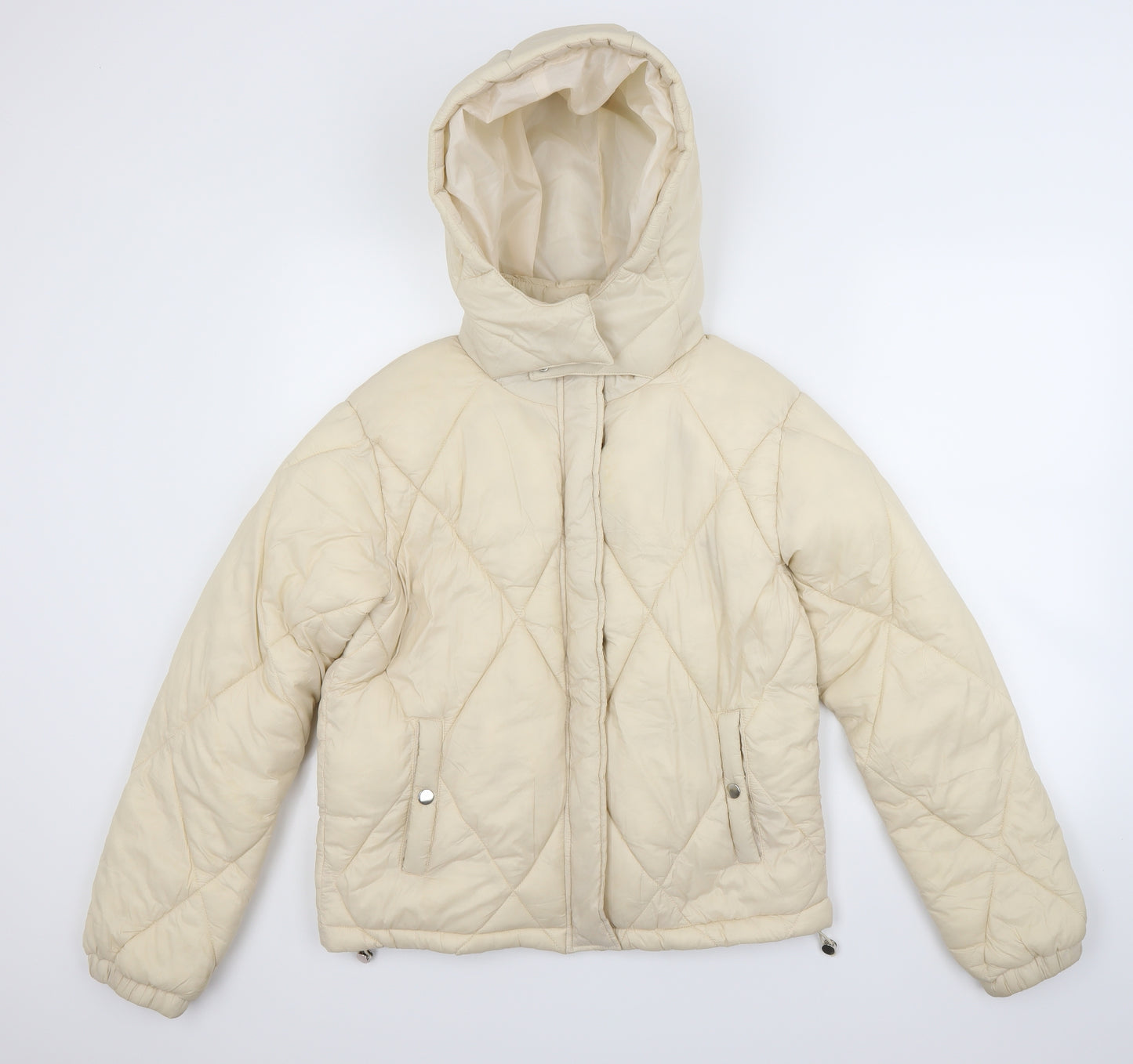 PRETTYLITTLETHING Womens Beige   Puffer Jacket Coat Size 8