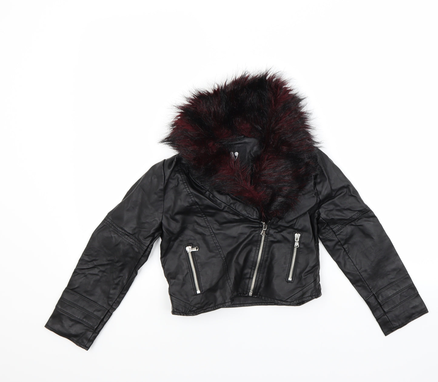 Very Girls Black   Biker Coat Size 7-8 Years