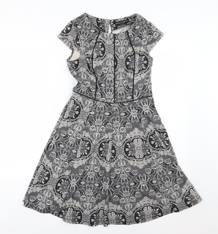 Dorothy Perkins Womens Grey Floral Skater Dress Size 8