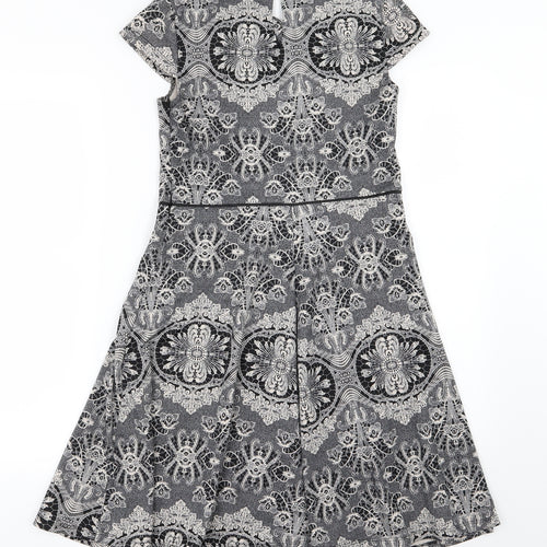 Dorothy Perkins Womens Grey Floral  Skater Dress  Size 8