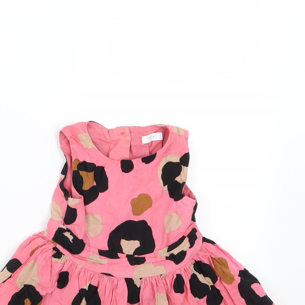 NEXT Girls Pink Animal Print Woven Skater Dress  Size 9-12 Months