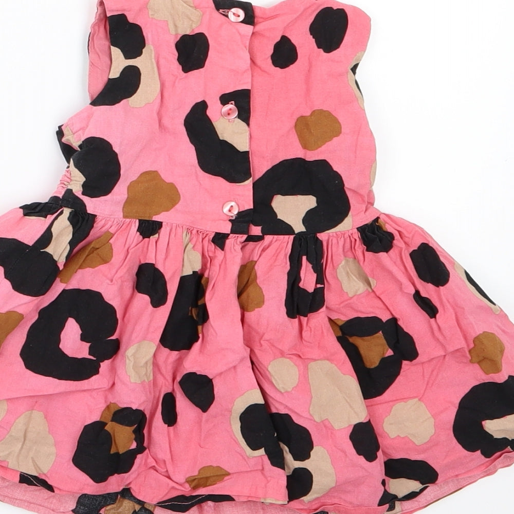 NEXT Girls Pink Animal Print Woven Skater Dress  Size 9-12 Months