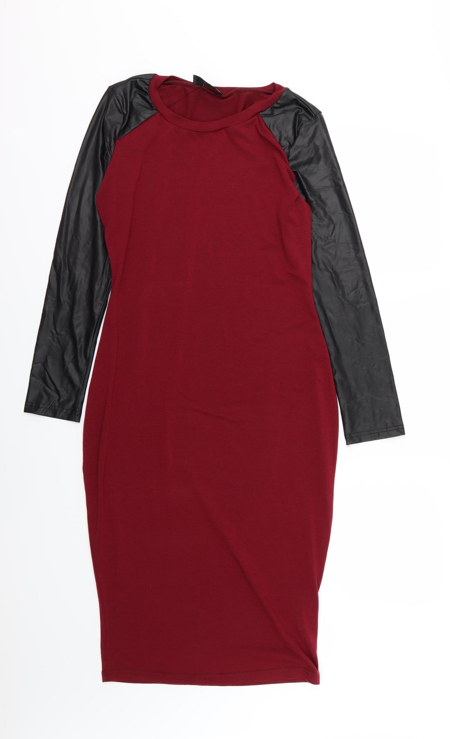 AX Paris Womens Red  Jersey Bodycon  Size 14  - Leather Effect Burgundy
