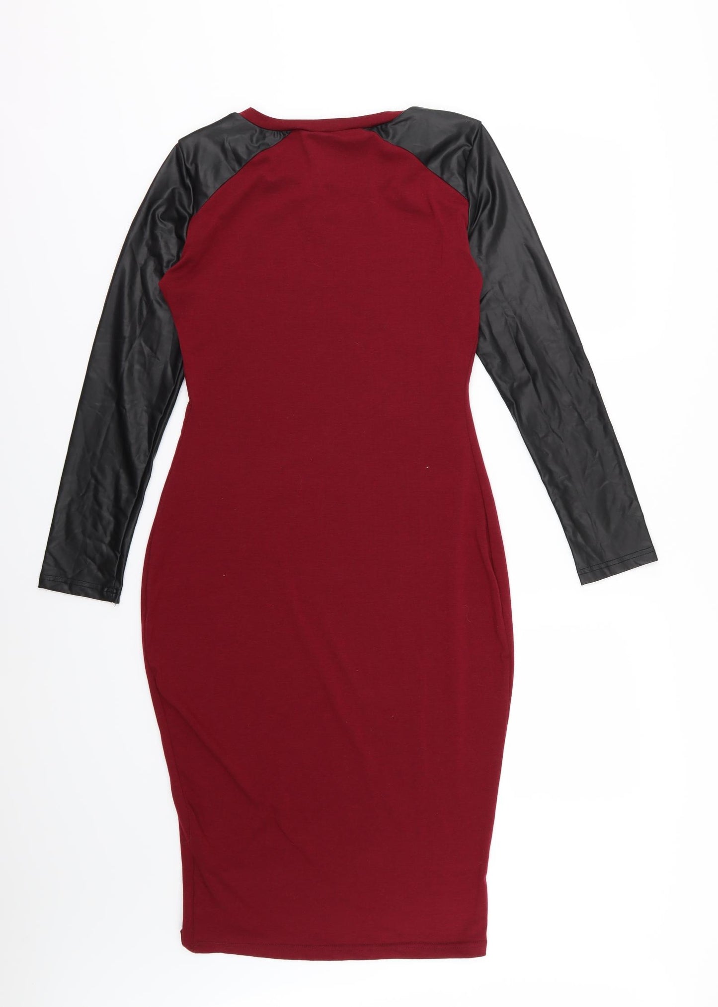 AX Paris Womens Red  Jersey Bodycon  Size 14  - Leather Effect Burgundy