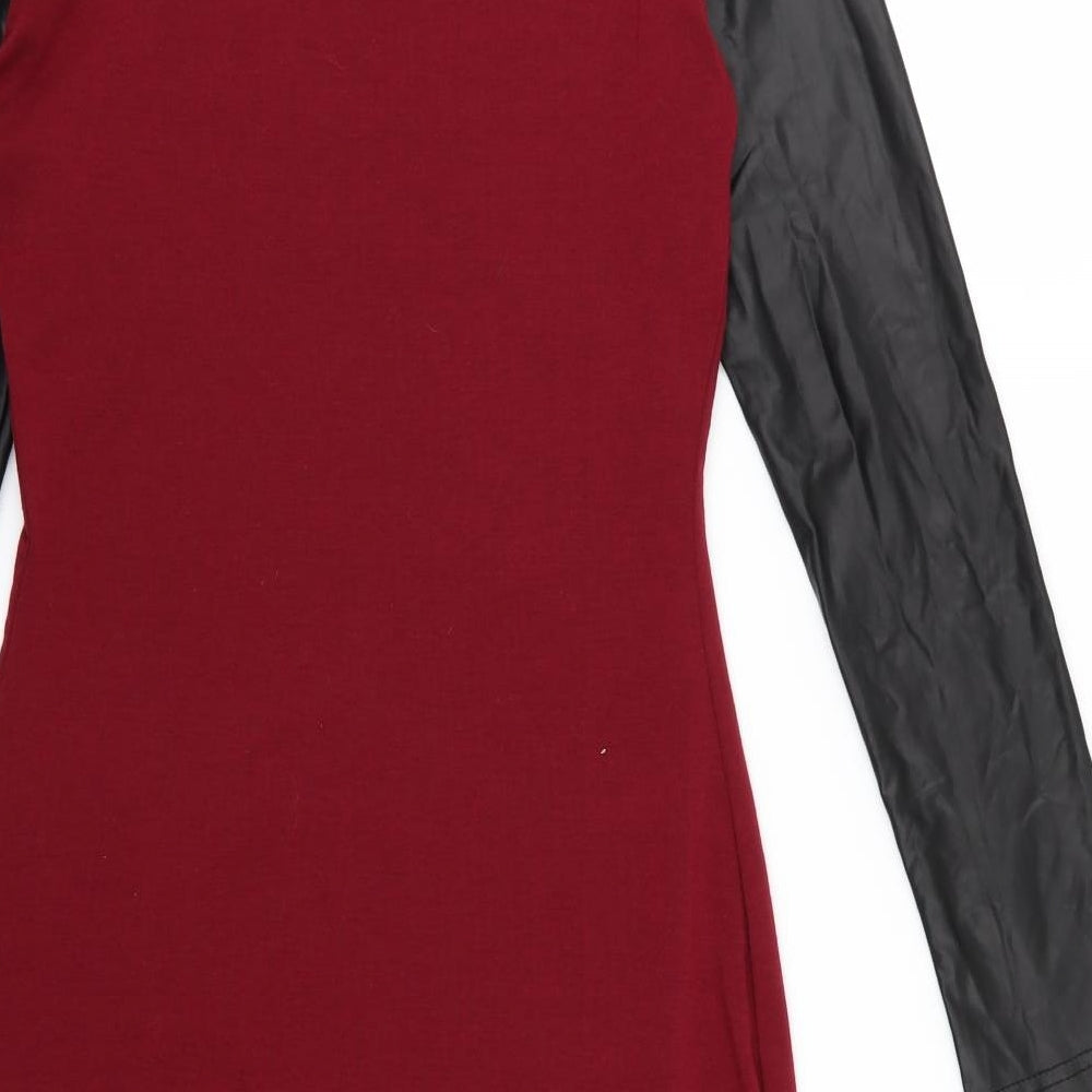 AX Paris Womens Red  Jersey Bodycon  Size 14  - Leather Effect Burgundy
